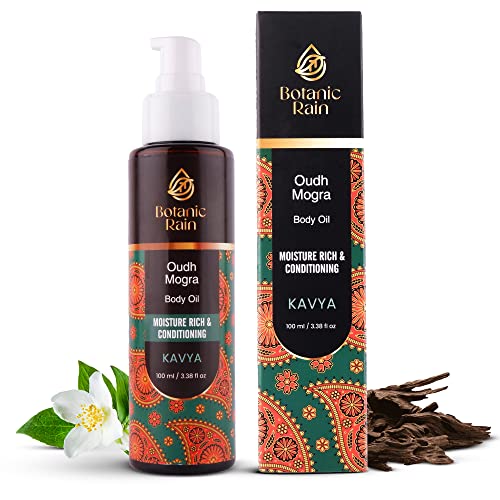 Botanic Rain Organic Body Oil with Oudh & Mogra, Ayurvedic Natural Body Massage Oil, Aromatic Bath Oil Moisturizing & Hydrating - Massage Oil