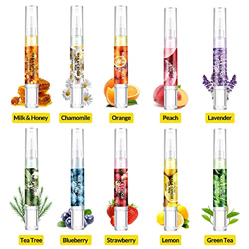 Lagunamoon 10 Pack Cuticle Oil Pens for Nail Care, 5ml Nail Oil Pens with Natural Ingredients to Moisturize and Nourish Dry Nails and Cuticles, C