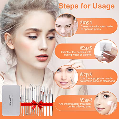 Blackhead Remover Tool Kit, IUMAKEVP 15 PCS Professional Stainless Steel Pimple Popper Comedone Extractor Tools for Removing Pimple, Blackheads,