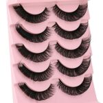 Newcally Eyelashes Russian Strip Lashes Natural Wispy Fluffy Thick Fake Eyelashes Plant Fiber Cat Eye 3D False Eye Lashes 5 Pairs Pack
