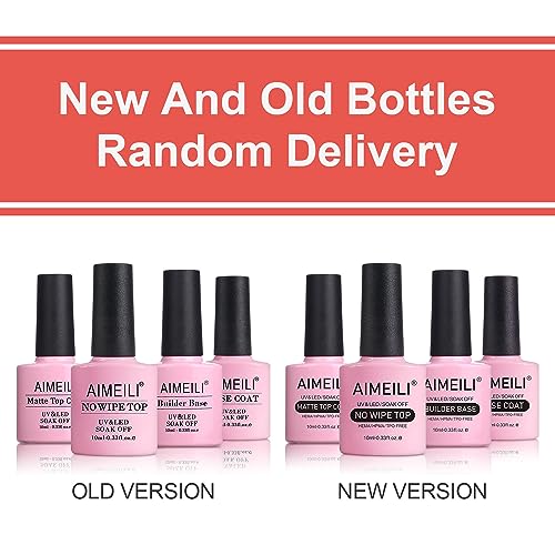 AIMEILI Gel Nail Polish Set, No Wipe Top Coat & Base Coat, Matte Top Coat, 5 in 1 Builder Base Gel Soak Off UV LED Gel Nail Polish Basic Set