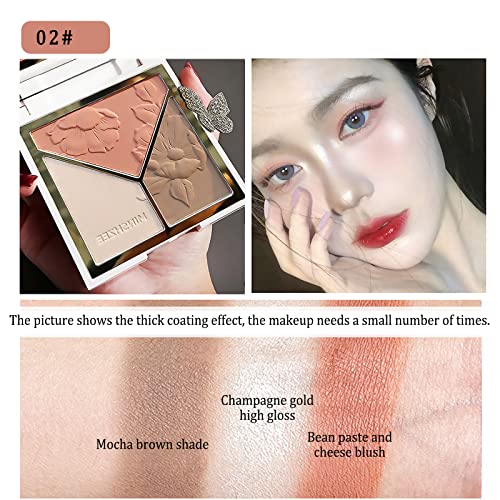 Blushers for Cheeks Make Up, Highlighter Palette 3-tone Blusher for Warm Glowing, Highlighter Makeup Contour Palette With Mirror & Brush, For Hig