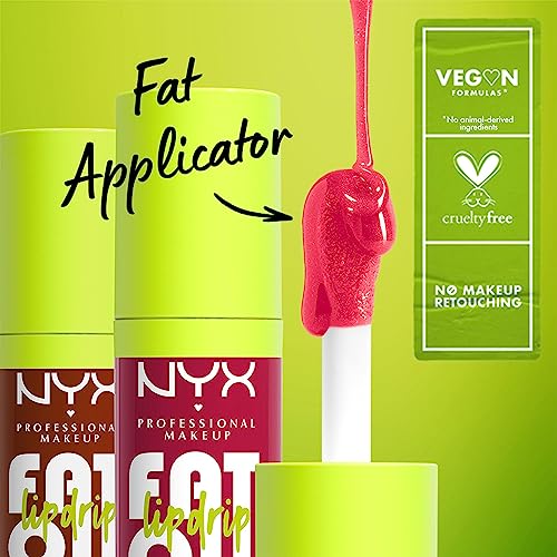 NYX Professional Makeup Lip Gloss, High Shine, Non-Sticky FInish, 12 Hours Hydrating, Fat Applicator, With Squalane, Raspberry and Cloudberry Oil