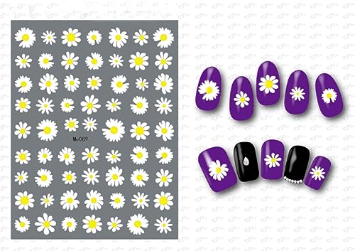 12 Sheets Spring Daisy Sunflower Nail Art Stickers Decals Self Adhesive Cute Summer White Yellow Flowers Floral Design Manicure Tips Nail Decorat
