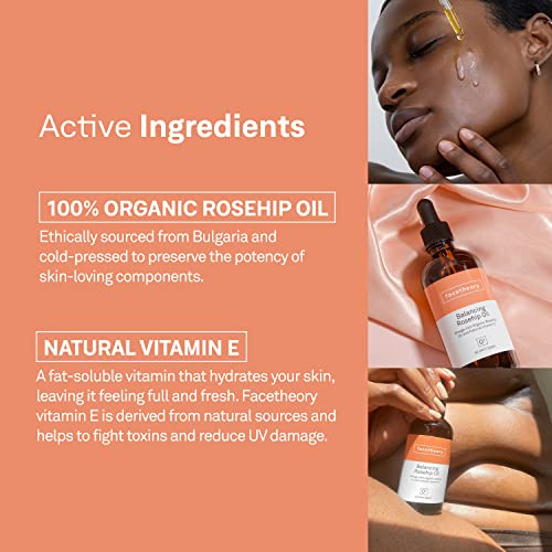 facetheory Balancing Rosehip Oil O3 - Organic Face Oil, Rosehip Oil For Face, Soften Dry Skin, Regulate Oil Production, Vitamin E, Vegan & Cruelt