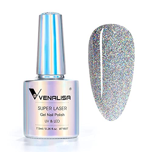 VENALISA Holographic Gel Nail Polish Silver Glitter Effect Sparkling Colors Soak off UV LED Nail Lamp for Nail Starters at Home
