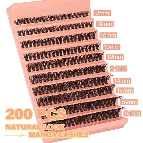 Lash Clusters 200Pcs Individual Lashes DIY Eyelash Extension D Curl Natural Look Wispy Clusters Lash Extension 8-16mm Mix Tray Fluffy Soft Faux M