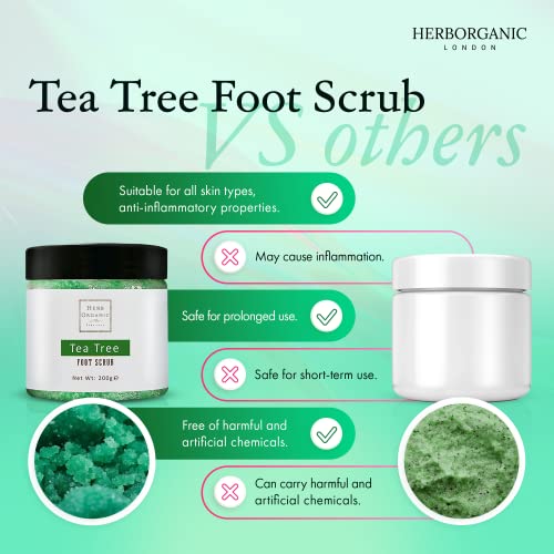 HerbOrganic Antibacterial Tea Tree Foot Scrub – 200 g – Exfoliates, Moisturizes and Cleanses – Helps with Corns, Calluses, Athlete Foot, Jock Itc