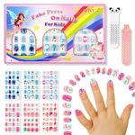 Children Press On False Nails, 144 Pcs 6 Pack Children Acrylic Fake Nails Press on Pre-glue Full-Cover False Nail Art Kits with 2 Nail Files for