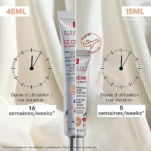 Erborian CC Cream with Centella Asiatica – Lightweight Skin Perfector Tinted Moisturiser and Brightening Face Cream - Korean Skincare Cream Fair