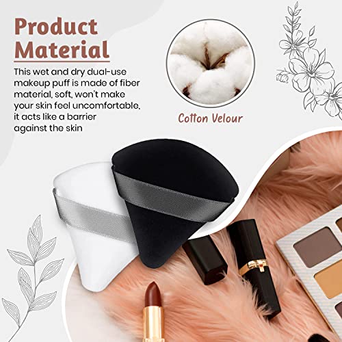 QLines® Powder Puff 2 Pcs - Triangle Powder Puffs - Soft & Resuable Foundation Makeup Sponge with Silky Ribbon - Perfect for Pressed and Loose Po