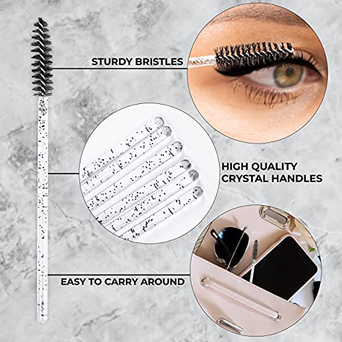 Eyelash Brush Pack of 50 - Bendable, Lightweight Disposable Mascara Wands - 10cm Long Eyelash Spoolies for Lash Extensions, Eyebrows Contouring a