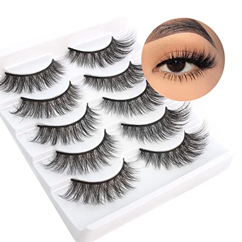 Cat Eye Lashes Natural Look Faux Mink Fake Eyelashes Light Volume False Lashes Fluffy Strip Lashes Multipack 3D 5 Pairs Pack by Glowingwin