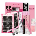 DIY Lash Extension Kit Cluster Lashes Kit with 208 Pcs Lash Clusters Lash Bond Remover Eyelash Applicator Beginner DIY Lashes Kit Easy to Use (In