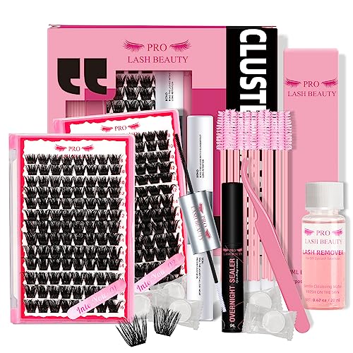 DIY Lash Extension Kit Cluster Lashes Kit with 208 Pcs Lash Clusters Lash Bond Remover Eyelash Applicator Beginner DIY Lashes Kit Easy to Use (In