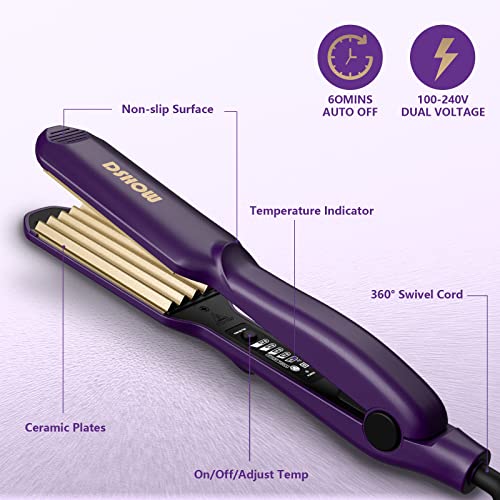 DSHOW Ceramic Hair Crimper Straightener Crepe Iron Large Plates (Purple)