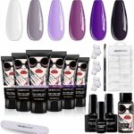 Morovan Poly Gel Nail Kit Poly Extension Nail Gel All In One Kit with Slip Solution Glitter Color Changing Poly Gel Nail French Nail Art Equitmen