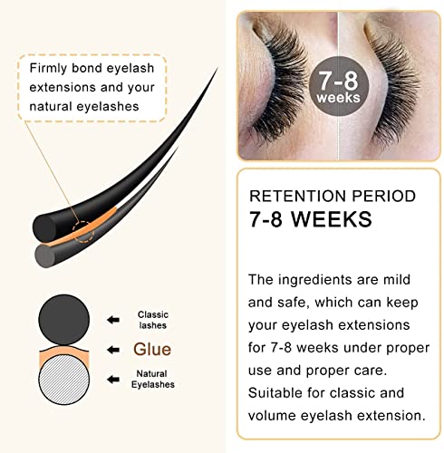 QUEWEL Eyelash Extension Glue 6ML Strong Black Lash Glue 1-2 Sec Quick Drying Professional Lash Extension Glue for Sensitive Retention 7-8 Weeks