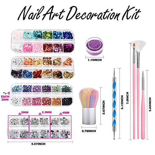 FANDAMEI Nail Art Kit, Nail Design Tools Kit with Nail Art Brushes, Nail Dotting Tools,Fine Glitter,Nail Butterfly, Nail Heart Glitter Sequins, N