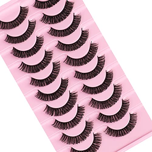 Russian Strip Lashes D Curl False Eyelashes Fluffy Curly Faux Mink Lashes 3D Effect Short Lashes Lightweight 10 Pairs Pack (#03)