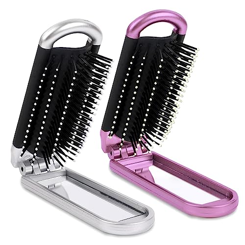 Hair Brush, Detangling Hairbrush With Mirror Travel Mini Small Paddle Brush Folding Hair Comb For Thick Curly Thin Long Short Wet Dry Hair Mens W