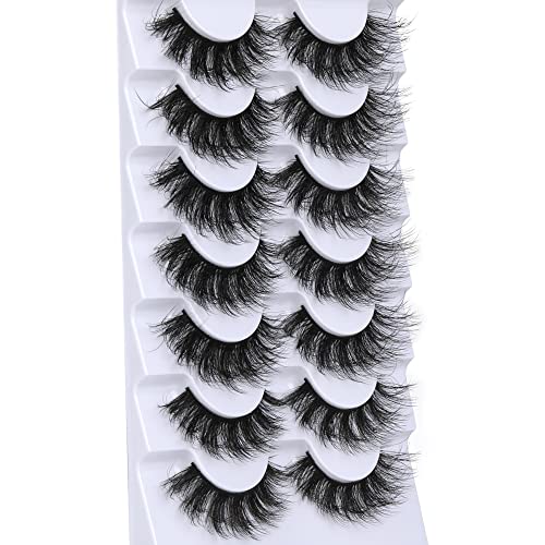 Fluffy Lashes Faux Mink False Eyelashes Dramatic 18mm Lashes Pack 7 Pairs Wispy Volume Cat Eye Lashes Pack by Eefofnn
