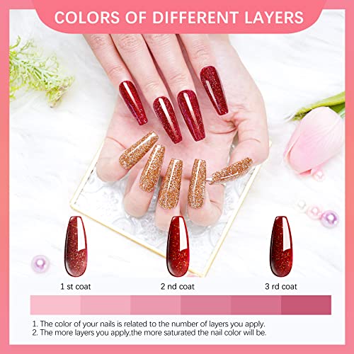 Nail Dipping Powder Kit Starter, wakaniya 12 Colors Pink Glitter Dip Powder Nail Kit with Activator, Base Top Coat and Manicure Essential Tool Se