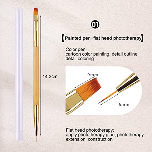 LacyMC Nail Brushes, 3 Pieces Fine Nail Brushes for Nail Art Decoration, 2 in 1 Nail Polish Brush Set for Applying UV Gel, Decorating Acrylic Fal