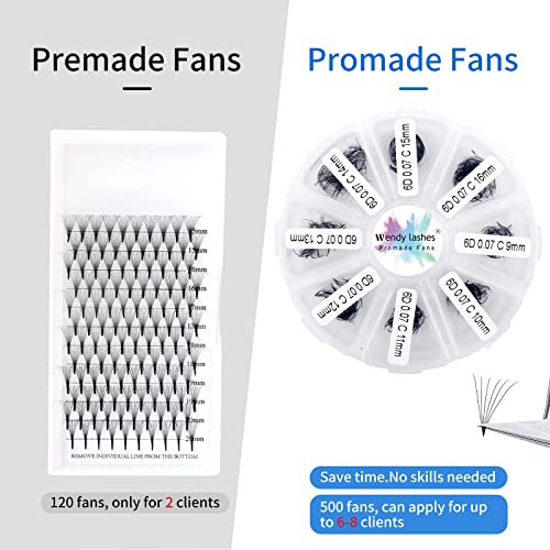 Pre Made Fan Volume Eyelash Extensions 10D 0.07mm D Curl 500 Fans 9-16mm Mixed Tray Premade Fans Loose Volume Lash Extensions Handmade Promade Lo