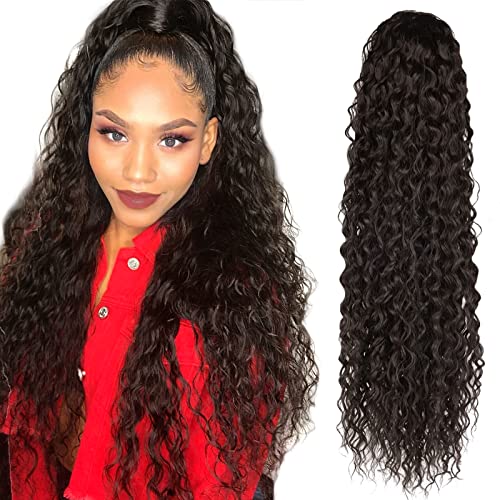 Drawstring Ponytail Extension, 30 inch Long Curly Ponytail Hair Extension Synthetic Hairpiece for Women(1B#, 30 inch)