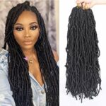 Xtrend 7 Packs 24 Inch Black Nu Faux Locs Crochet Braids Hair Synthetic Pre Looped Soft Dreadslocks Braiding Hair Goddess Faux Locs Curly Wavy Ha