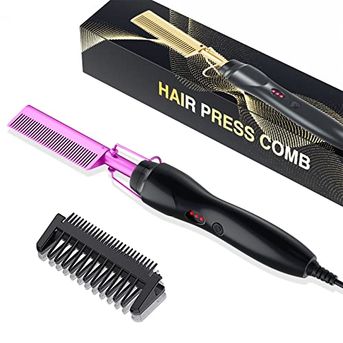 Hot Comb, Electric Hot Comb Hair Straightener for Wigs, Professional Ceramic High Heat Press Comb, Multifunctional Copper Hair Curler, Portable A