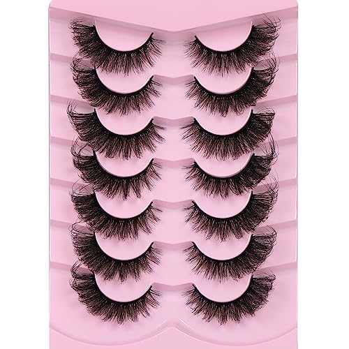 Ruairie False Eyelashes Cat Eye Lashes Fluffy Wispy Natural Eyelashes 20MM False Lashes Pack 8D Dramatic Volume Faux Mink Lashes Strip 7 Pairs