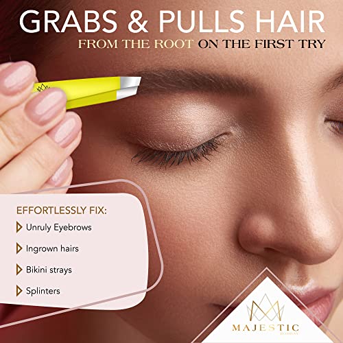 Majestic Bombay Fine Point + Slant Tweezers for Women and Men – Splinter Ticks, Facial, Brow and Ingrown Hair Removal–Sharp, Needle Nose, Surgica