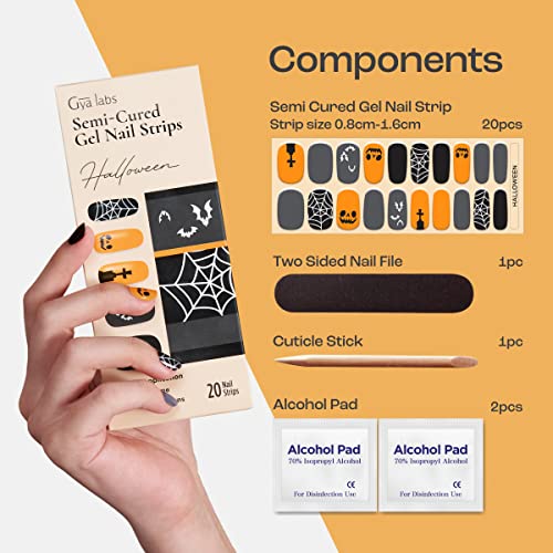 Gya Labs Nail Stickers - Festive - Halloween | Long Lasting Nails for Women - Semi Cured Gel Nail Strips (20 Pcs) - Nail Stickers for Nail Art Ki