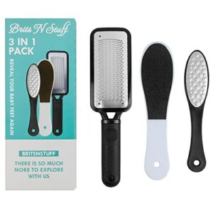 3 PCS Professional Pedicure Foot File for Hard Skin - Anti Rust Stainless Steel Callus Remover for Cracked Heels - Easy to Use & Anti Skid Design