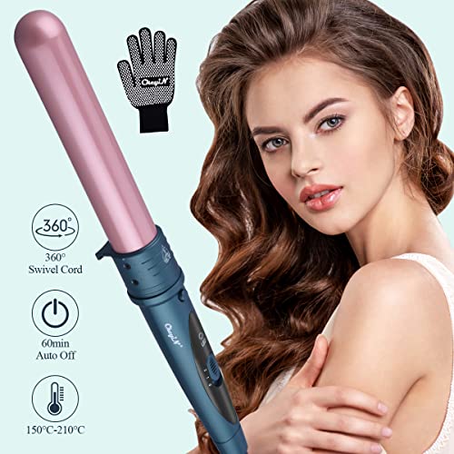 CkeyiN 32mm Curling Wand Professional Ceramic Barrel Hair Curler for Long Hair & Big Beach Waves Curls Adjustable Temperature Dual Voltage with G