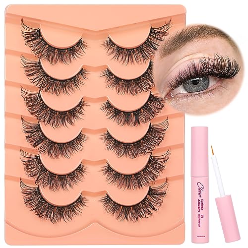 False Eyelashes Cat Eye Lashes 14mm DD Curl Russian Lashes Natural Strip Lashes Fluffy Eyelashes Russian Strip Lash Volume Fake Lashes 7 Pairs by