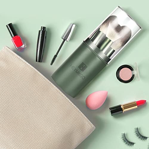 HEYMKGO Makeup Brushes 11pcs Premium Synthetic Bristles Green Color Kabuki Foundation Brush Face Lip Eye Makeup Brush Sets Professional with Gift