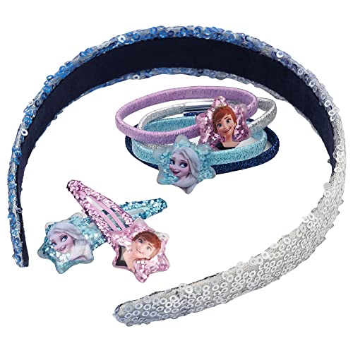 Claire's Disney Frozen Girls Hair Accessories Set including Sparkly Sequin Headband, 2x Snap Hair Clips and 4x Hair Ties Bobbles for Kids Age 3+-