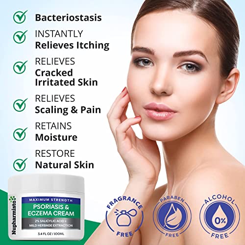Nupharmisto Psoriasis Cream, Eczema Dermatitis Maximum Strength Relieve Symptom of Resistant, Effective for Seborrheic Dermatitis, Folliculitis,
