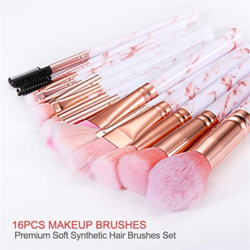 Makeup Brushes Sets Glamour Gaze 16PCS Pink Marble Make up Brushes Foundation Eyeshadow Concealer Eyebrow Blush Brush Set With Makeup Brush Holde