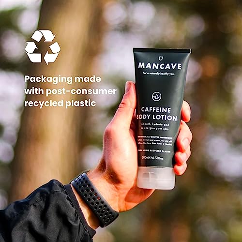 ManCave Caffeine Body Lotion 200ml for Men, Revives Dry and Dull Skin with Caffeine, Shea Butter and Olive Oil, Natural Formulation, Dermatologic