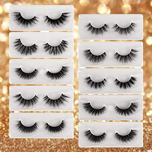 Newcally Lashes False Eyelashes Natural 3D Faux Mink Eye Lashes 10 Pairs 10 Styles Fluffy Wispy Fake Eyelashes Dramatic Handmade Reusable Lashes