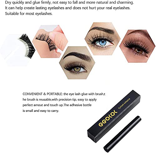 GGOKOK-Eyelash-Glue-Clear, Strip Lash Glue Super Hold Eye Lash Glue Latex-Free Waterproof Lash Adhensive for False Eyelashes Suitable for Sensiti