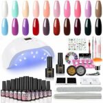 PEACECOLOR Gel Nail Polish Kit with 36W U V LED Nail Lamp,20 Colours Nude Purple Black Gel Nail Polish No Wipe Base and Top Coat Manicure Tools D