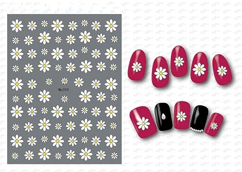 12 Sheets Spring Daisy Sunflower Nail Art Stickers Decals Self Adhesive Cute Summer White Yellow Flowers Floral Design Manicure Tips Nail Decorat
