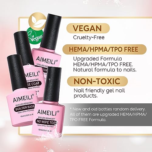 AIMEILI Gel Nail Polish Set, No Wipe Top Coat & Base Coat, Matte Top Coat, 5 in 1 Builder Base Gel Soak Off UV LED Gel Nail Polish Basic Set