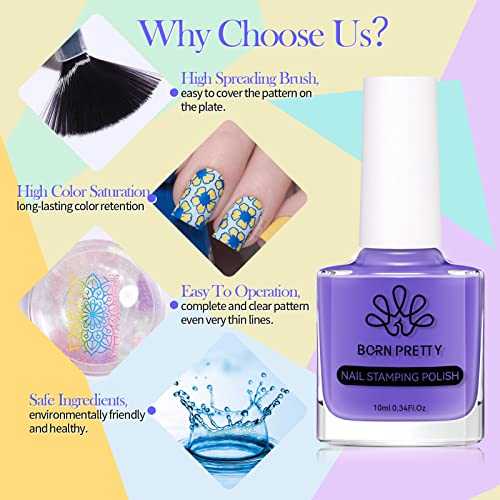 Born Pretty Nail Stamping Polish Spring Summer Fingernail Stamp Polish Set Manicure Print Nail Polish for Stamping Plates 12 Colors Bulk Nail Pol
