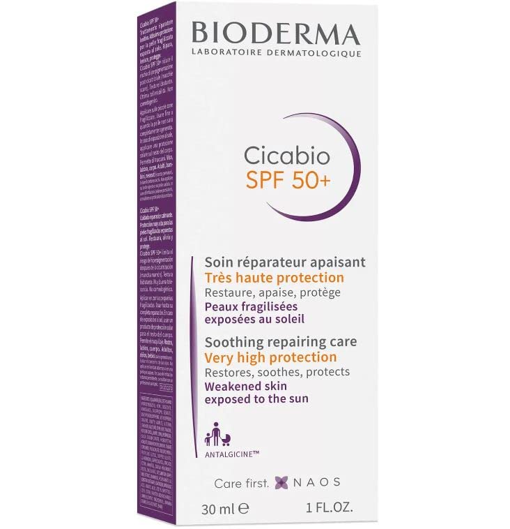 Bioderma Cicabio SPF50+ Cream - Repairing, Soothing & Protecting Cream with SPF 50+, Limits the Risk of Hyperpigmentation & Repairs Skin Exposed